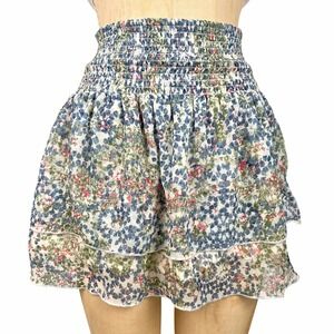 Cottagecore Abercrombie & Fitch Mini Skirt Smocked Floral Tiered Sz XS Preppy